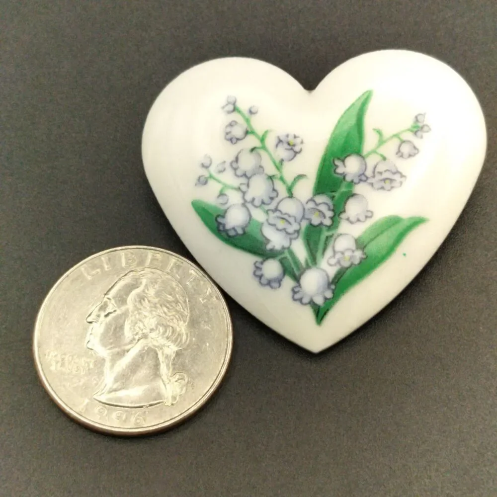 Vintage AVON Heart Pin Brooch Lily of the Valley Flower White Green Blue